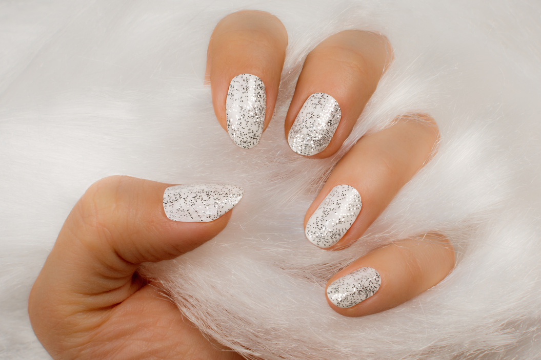 white glittered nails